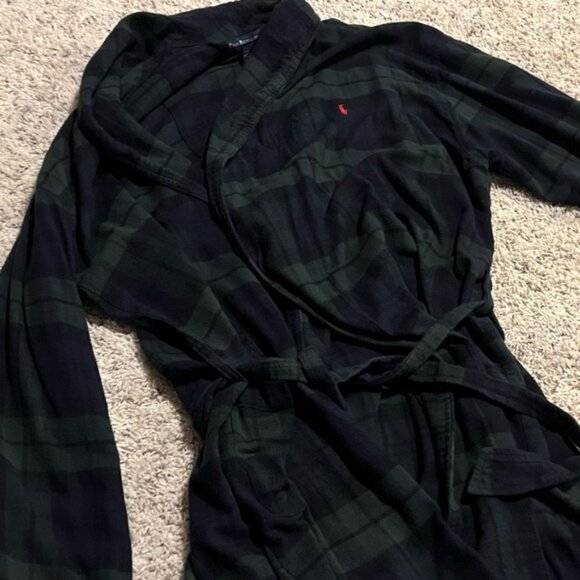 Polo Ralph Lauren Flannel Robe Blackwatch Tartan Blue Green Plaid L/XL - Picture 3 of 11